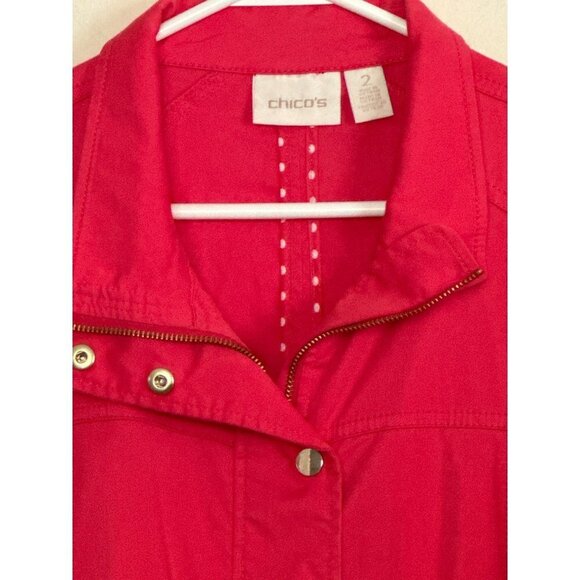 Chicos pink coral jacket with gold snaps and zipper size 2 - Picture 3 of 7